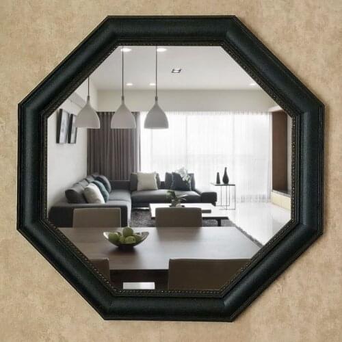 58cmx58cm Eight Side Leather Decorative Mirror, Modern Simple Bathroom Mirror, Bathroom Mirror, Hanging Mirror