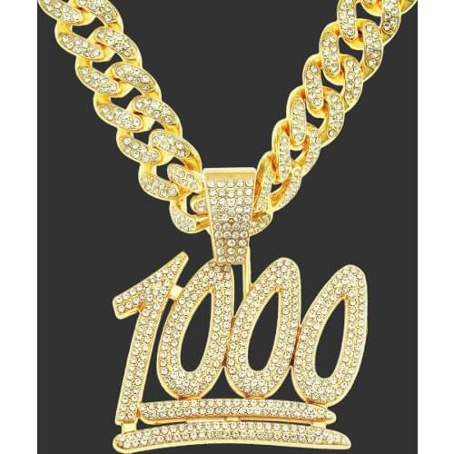 Wish Hot-selling Explosive Full Rhinestone 1000 Point Pendant Necklace Mens Trendy Cool Street Dance Decorative Pendant