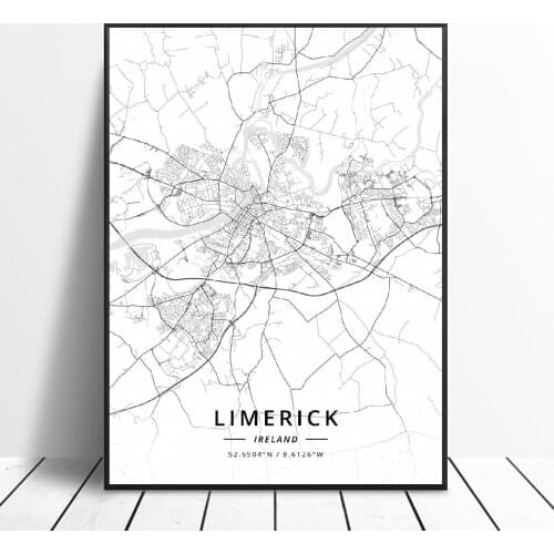 Limerlck Swords Galway Kilrush Navan Kilkenny Waterford Ireland Canvas Art Map Poster
