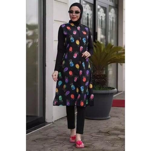 Muslim Swimwear Islamic Women Burkinis Wear Bath Fully Covered Hijab Swimwear Pineapple Made in Turkey