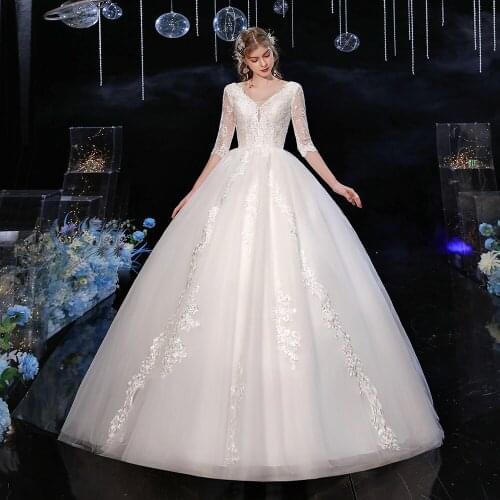 2020 New Sexy V-neck Half Sleeve Wedding Dress Luxury Lace Sequins Wedding Gowns Noble Floor-length Bride Dress Vestido De Noiva
