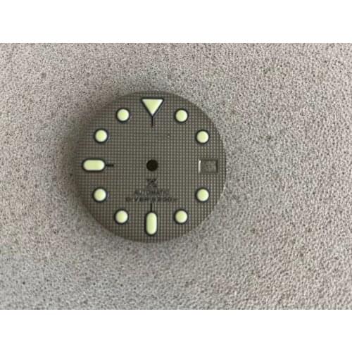 New! 28.5mm Green Luminous Watch Dial Silver and Grey Color with S Logo for NH35/36 Movement