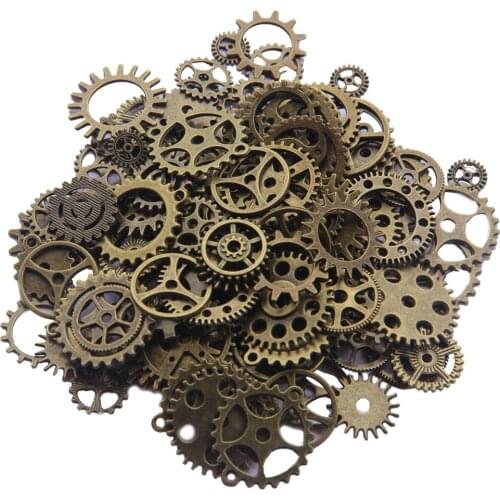 Wholesale Mix 100pcs Vintage steampunk Charms Gear Pendant Antique bronze Fit Bracelets Necklace DIY Metal Jewelry Making F0206A