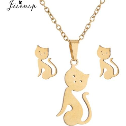 Stainless Steel Cat Necklaces for Women Cute Kitten Animal Pendants Choker Girls Kids Fashion Jewelry Sets Kolye Collares 2021