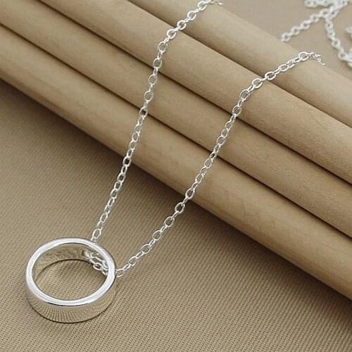 New Trendy Necklace 925 Silver Simple Hollow Round Pendant Necklaces For Women Men Christmas Gift