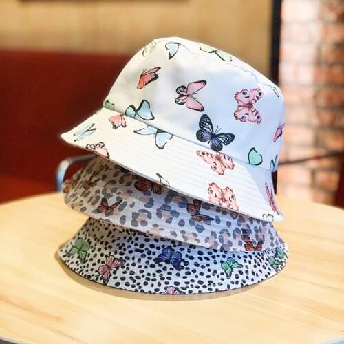 Leopard Butterfly Print Bucket Hat Outdoor Travel Caps Flower Pattern Hats Sun Cap For Women Teen Girls Accessories 2021