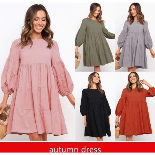 Autumn Spring Cotton Linen Ruffle Mini Dress For Women Fashion Ladies Exquisite Loose Patchwork Lantern Sleeve Dress Vestidos