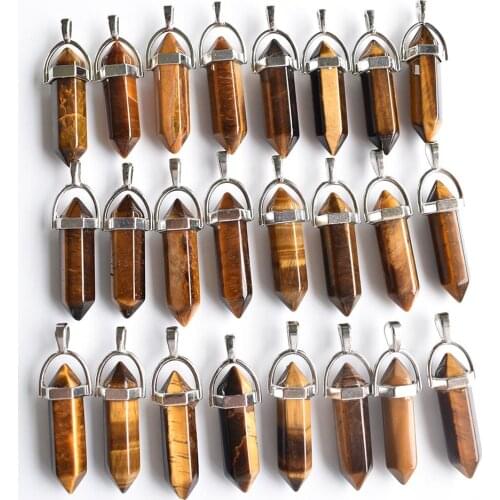 2020 new natural tiger eye stone pillar shape charms point Chakra pendants for jewelry making 24pcs/lot Wholesale free shipping