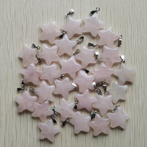 2019 Hot selling natural pink crystal stone five-pointed star charms pendants for DIY jewelry making 50pcs/lot Wholesale free
