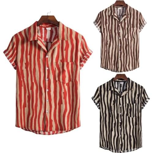 Striped Shirts Men Casual Short Sleeve Mens Shirt Hawaii Aloha Shirt Summer Hawaiian Beach Holiday Camisas Comfortable Oversize