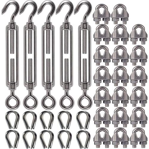 Promotion! 304 Stainless Steel Turnbuckle M6 Wire Rope Tension Tensioner Strainer and M3 Wire Rope Clips, 1/8 Inch Cable Railing