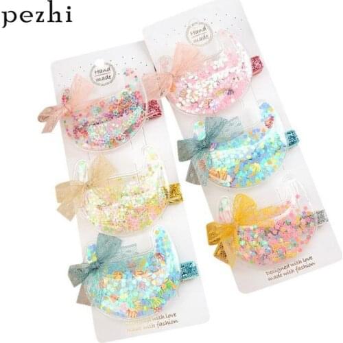 Early summer new transparent cat hair clips with small sequins gold silk duckbill clip childrens headwear hair accessories