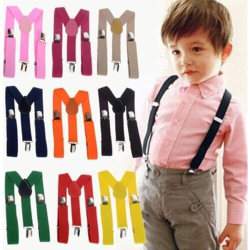 New Adjustable Suspenders Clip-on Y-Back Braces Straps Elastic Ribbon Kids Unisex Soild Color Belt For Wedding Party Birthday