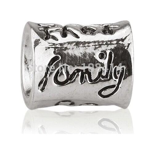 Family Written Fashion European Silver Plated Metal Beads with Big Hole Fit Pandora Chamilia Jewelry Charms Bracelet Making