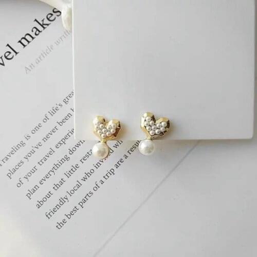 Cute Heart Drop Earrings For Women 2021 Trendy Simluated Pearl Crystal Rhinestone Pendant Statement Earrings Big Dangle Earring