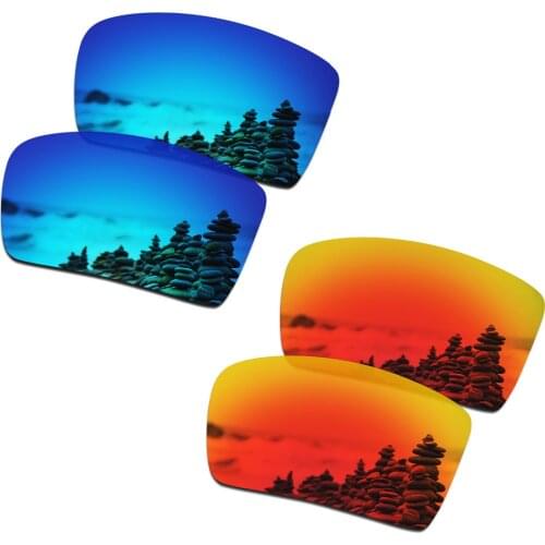 SmartVLT 2 Pairs Polarized Sunglasses Replacement Lenses for Oakley Oil Drum Ice Blue and Fire Red