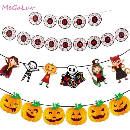 Horror Skull Pumpkin Halloween Banners Decoration Scary Party Garland Paper Halloween Pull Flower Party Accessories Props Flags