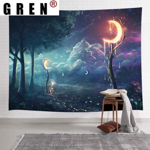 GREN Tapestry Fantasy Plant Forest Psychedelic Art Wall Hanging Tapestries for Living Room Bedroom Dorm Home Blanket Decor
