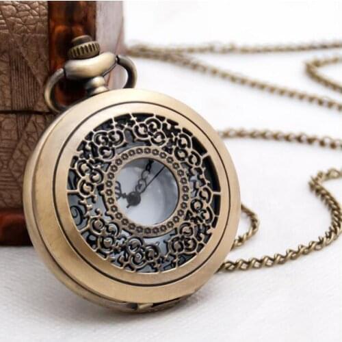 Vintage Bronze antiques floral Fashion quartz Modern clock Good quality steampunk Necklace pocket watches