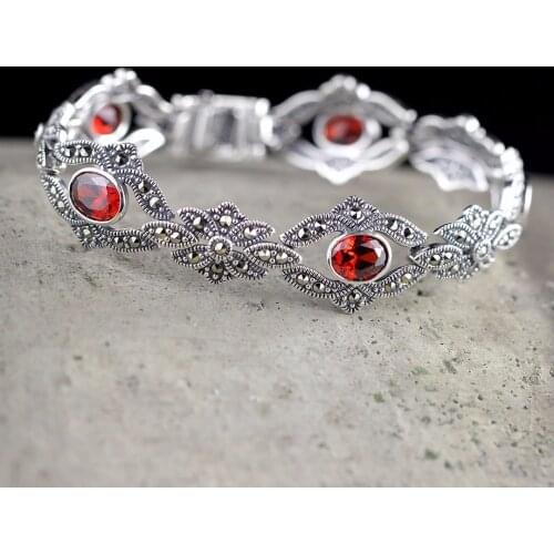 S925 pure silver jewelry Thai silver delicateness craft hand Cut Garnet lady Bracelet new product
