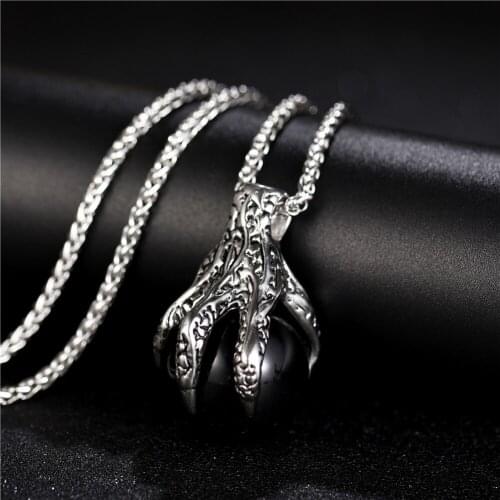 Punk Style Jewelry Black Dragon Claws Bead Gothic Men Pendant Necklace Silver Color Stainless Steel Chain Necklace