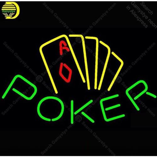 Poker Yellow Neon sign Real Glass Tube Bulbs Light Bar Beer Club Custom Game Room signs Store Decoration Signboard Handmade Lamp
