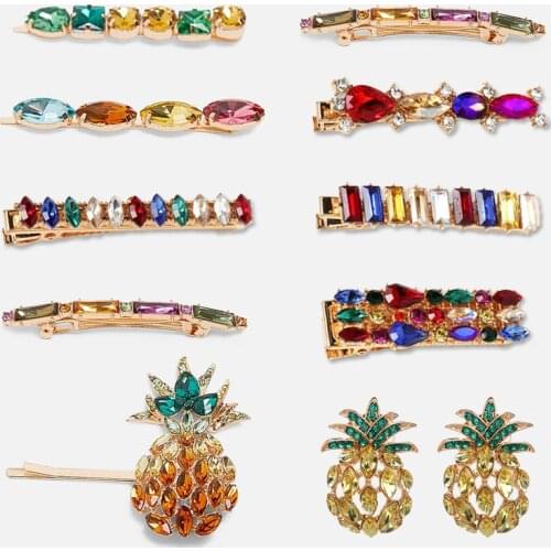 JUJIA Women Shining Crystal Rhinestone Hairpins Barrettes Girl Cute Pineapple Hair Clips Hairgrip za Hair Accessories
