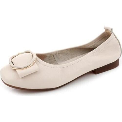 2020 New Spring Fashion Elegant Bow Genuine Leather Shoes Soft Bottom Shallow Women Shoes Comfortable Concise Casual Flat Shoes