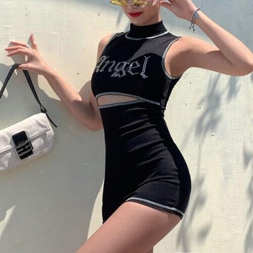 Yhotmeng Dress women European and American style 2020 summer womens round neck sleeveless fashion street style letter slim