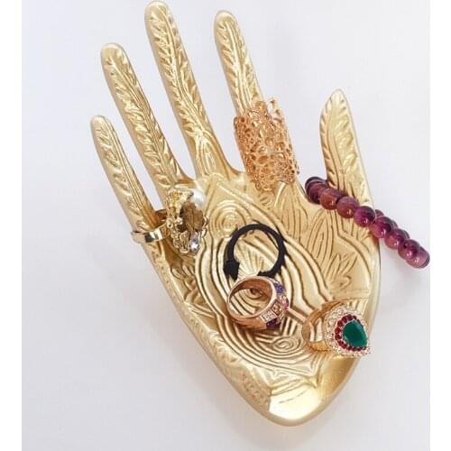 Golden Hand Jewelry Dish Trinket Rings Bracelet Holder Jewelry Ring Trays Q0KE