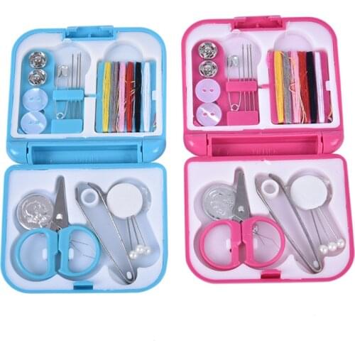 1 box Portable Travel Sewing Set Kits Storage Box Needle Threads Scissor Thimble Buttons Pins Home Sewing Accessories