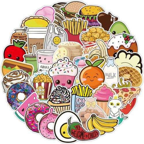 10/30/50/100PCS Mixed Food Cartoon Stickers Graffiti Travel Luggage Guitar Fridge Laptop Waterproof Funny Classic Sticker Decals