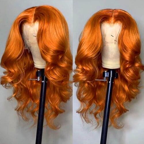 Body Wave Lace Front Wig Synthetic Ginger Orange For Black Women Cosplay Glueless Long Heat Resistant Daily Baby Hair Preplucked