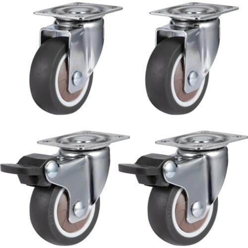 4Pack 2inch Furniture Crib Casters Cabinet Clamp with Brake Wheels Soft Rubber Swivel Caster Furniture Hardware Fittings