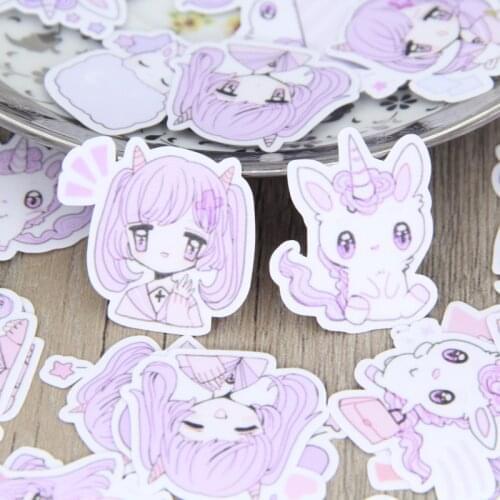 40 pcs cute unicorn and girl homemade stickers, childrens DIY toys. Suit bag. Character animal hand. DIY crafts scrapbook