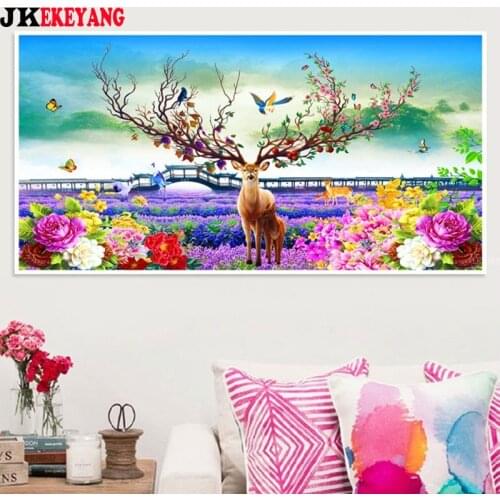 Large 5D Diy Diamond Painting Deer and flowers Diamond Mosaic Rhinestone Diamond Embroidery Cross stitch Y4428