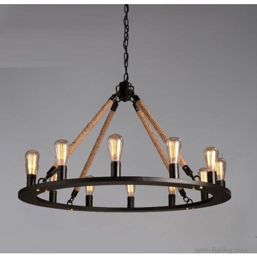 American Retro Hemp Rope Pendant Lamps Living Room Restaurant Kitchen Hanging Lights Loft Industrial Vintage Decor E27 Hanglamp