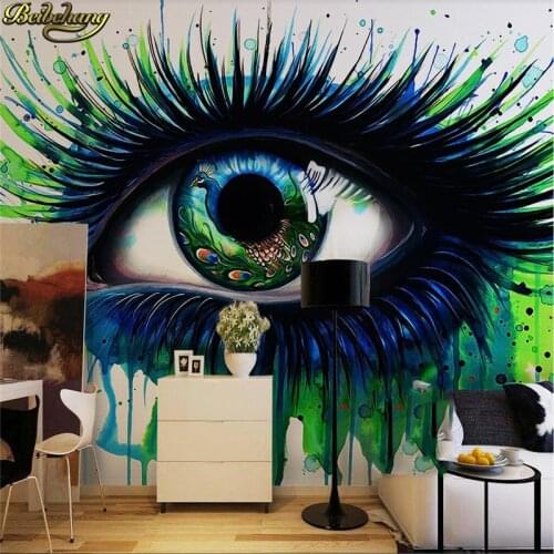 Beibehang Custom Photo Wallpaper 3D Peacock Blue Eyelashes Painted Abstract Oil Painting papel de parede wall papers home decor
