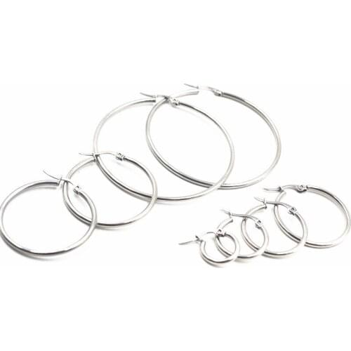 Free Shippment 10pairs Wholesale Sliver Big Circle Rings Earring Ear Stud Hoop Earrings Many Sizes 10mm 15mm 20mm 25mm 30mm 50mm