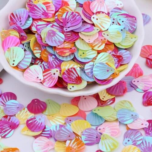 Shell-shaped Glitter Sequins Are Mixed with PVC Colorful Fish Scales and Beads. Fan-shaped Handmade DIY Sequins Are Decorated