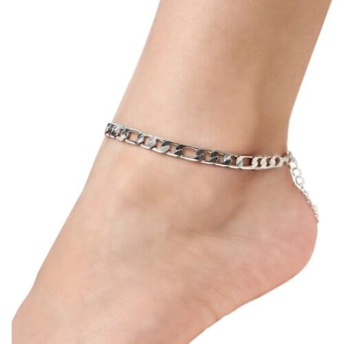 4.5MM Polished Stainless Steel Figaro Chain Anklet Bracelets for Women Hip Hop Jewelry
