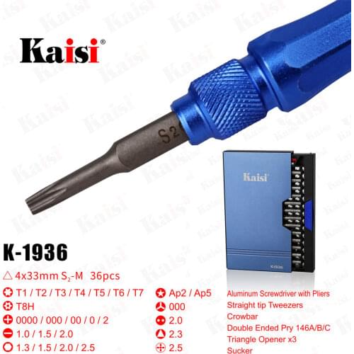 DIYFIX K-1936 Magnetic Precison Screwdriver CRV Cutter Heads With Screw Bits anti-static tweezers Repair Hand Tool Set Kaisi