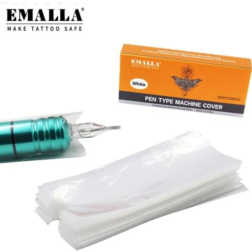 200PCS EMALLA Tattoo Pen Covers Disposable Machines pen Bags Tattoo Grip Sleeves Cover For Tattoo Machine Gun Free Shipping