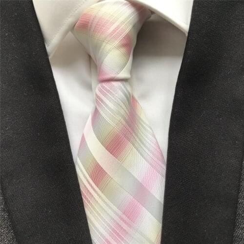 10 cm Width New Designer Mens Ties Jacquard Woven Neck Tie White Pink Plaids Neckties
