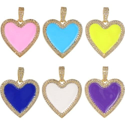 Colorful Love Heart Pendants Cubic Zirconia CZ Enamel Charms For DIY Necklace Bracelets Making Jewelry Accessories Supplies