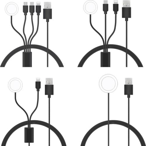 Charger Micro USB Cable Android 4in1,3in1,2in1,1iN1 Type-C Wired Watch Charging Dock For iphone Apple iWatch Xiaomi Phone Charge