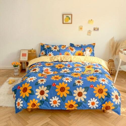 Flower Pattern Bedding Set,210x210 Duvet Cover Set With Pillowcase, 220x240 Quilt Cover,Yellow Plaid King Size Blanket Cover