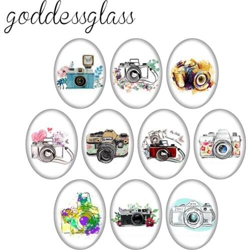 Beauty Painting Camera 10pcs mixed 13x18mm/18x25mm/30x40mm Oval photo glass cabochon demo flat back Making findings