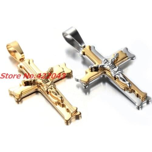 New Arrival Stainless Steel Silver Gold color Jesus Piece Cross Pendant & Necklace Chain For Men Gift Vintage Charming Jewelry