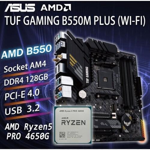 Asus TUF GAMING B550M-PLUS (WI-FI) Gaming Motherboard Combo With AMD Ryzen 5 PRO 4650G CPU AM4 AMD Ryzen Kit AMD B550 Placa-mãe